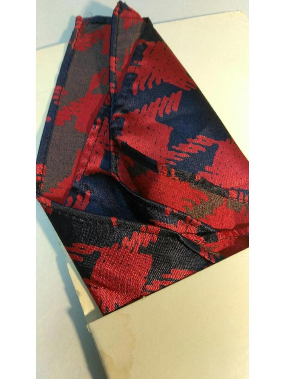 Vintage 70s 80s Men's Houndstooth Handkerchief Hankie Royal Blue Burgundy Red